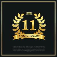 11 year anniversary celebration logo gold color design on black background abstract illustration vector