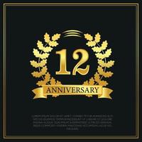 12 year anniversary celebration logo gold color design on black background abstract illustration vector