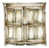 main tiré aquarelle ancien style armoire. isolé meubles pour intérieur.vintage intérieur Contexte avec milieu siècle moderne meubles intérieur décor scène.ferme cuisine, chalet illustration. png