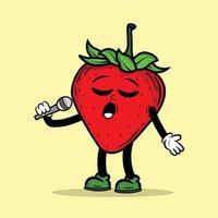 Singing strawberry character Cartoon vector Illustration