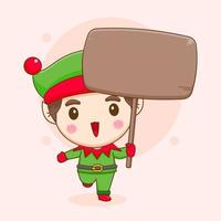 Cute elf with empty board chibi cartoon character vector