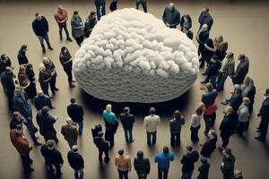 People standing around big data cloud. photo