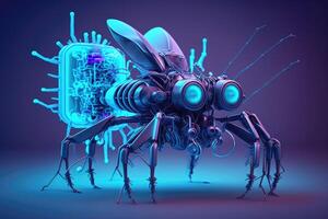 3D mosquito robot for medical glow in the dark background photo