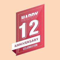 12th anniversary celebration vector pink 3d design on brown background abstract illustration