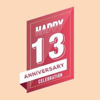 13th anniversary celebration vector pink 3d design on brown background abstract illustration