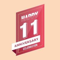 11th anniversary celebration vector pink 3d design on brown background abstract illustration