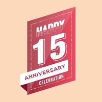 15th anniversary celebration vector pink 3d design on brown background abstract illustration