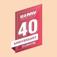 40th anniversary celebration vector pink 3d design on brown background abstract illustration