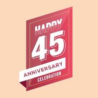 45th anniversary celebration vector pink 3d design on brown background abstract illustration