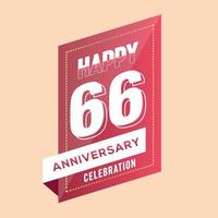 66th anniversary celebration vector pink 3d design on brown background abstract illustration