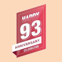 93rd anniversary celebration vector pink 3d design on brown background abstract illustration