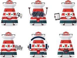 Mercusuar cartoon character are playing games with various cute emoticons vector