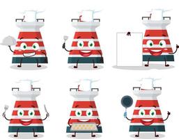 Cartoon character of mercusuar with various chef emoticons vector