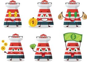 Mercusuar cartoon character with cute emoticon bring money vector