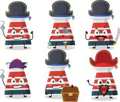 Cartoon character of mercusuar with various pirates emoticons vector