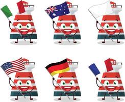 Mercusuar cartoon character bring the flags of various countries vector