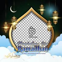 Marhaban Ya Ramadhan, Happy fasting month of Ramadan. Islamic greeting photo frame background can be used for Eid al-Fitr vector