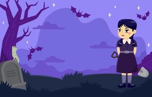 Background of Gothic Girl in a Cemetery vector