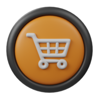 3d prestados carro botón icono con naranja color y negro frontera para creativo usuario interfaz web diseño símbolo aislado png