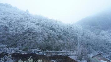 el hermosa congelado montañas ver cubierto por el blanco nieve y hielo en invierno foto