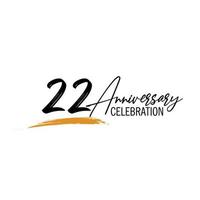 22 year anniversary celebration logo design with black color isolated font and yellow color on white background vector