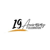 19 year anniversary celebration logo design with black color isolated font and yellow color on white background vector