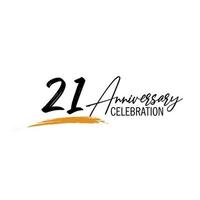 21 year anniversary celebration logo design with black color isolated font and yellow color on white background vector