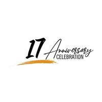 17 year anniversary celebration logo design with black color isolated font and yellow color on white background vector