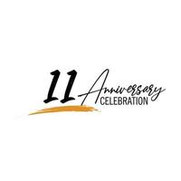 11 year anniversary celebration logo design with black color isolated font and yellow color on white background vector