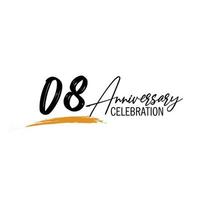 08 year anniversary celebration logo design with black color isolated font and yellow color on white background vector