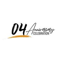 04 year anniversary celebration logo design with black color isolated font and yellow color on white background vector