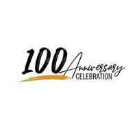 100 year anniversary celebration logo design with black color isolated font and yellow color on white background vector