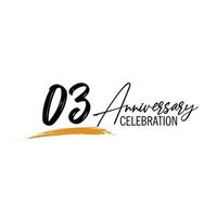 03 year anniversary celebration logo design with black color isolated font and yellow color on white background vector