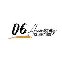 06 year anniversary celebration logo design with black color isolated font and yellow color on white background vector