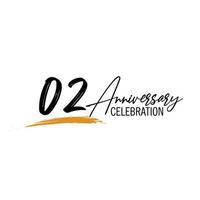 02 year anniversary celebration logo design with black color isolated font and yellow color on white background vector