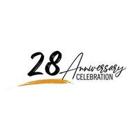 28 year anniversary celebration logo design with black color isolated font and yellow color on white background vector