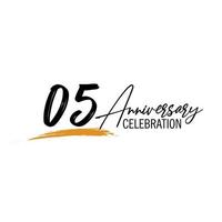 05 year anniversary celebration logo design with black color isolated font and yellow color on white background vector