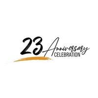 23 year anniversary celebration logo design with black color isolated font and yellow color on white background vector