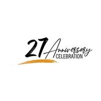 27 year anniversary celebration logo design with black color isolated font and yellow color on white background vector