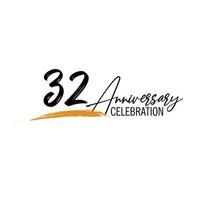 32 year anniversary celebration logo design with black color isolated font and yellow color on white background vector