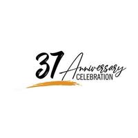 37 year anniversary celebration logo design with black color isolated font and yellow color on white background vector