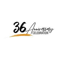 36 year anniversary celebration logo design with black color isolated font and yellow color on white background vector
