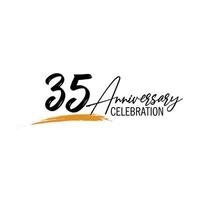 35 year anniversary celebration logo design with black color isolated font and yellow color on white background vector