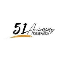 51 year anniversary celebration logo design with black color isolated font and yellow color on white background vector