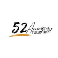 52 year anniversary celebration logo design with black color isolated font and yellow color on white background vector