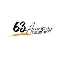 63 year anniversary celebration logo design with black color isolated font and yellow color on white background vector