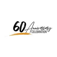 60 year anniversary celebration logo design with black color isolated font and yellow color on white background vector