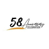 58 year anniversary celebration logo design with black color isolated font and yellow color on white background vector