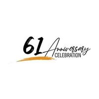 61 year anniversary celebration logo design with black color isolated font and yellow color on white background vector