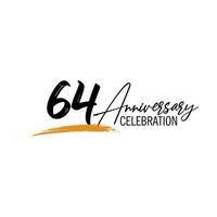 64 year anniversary celebration logo design with black color isolated font and yellow color on white background vector